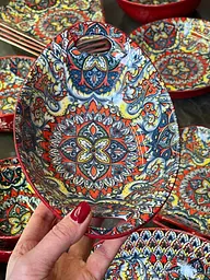 Салатник з ручками 23x15x7 500 мл Мальований червоний - мініатюра 2