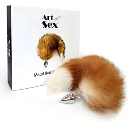 Металева анальна пробка Art of Sex з хвостом із натурального хутра Size M Red fox - мініатюра 5