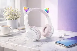 Бездротові навушники з котячими вушками та LED-підсвічуванням Cat Ear Y47 LED, Bluetooth навушники з мікрофоном Білий