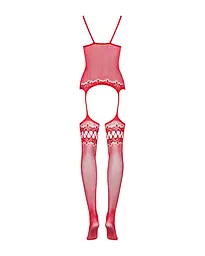 Бодістокінг Obsessive Bodystocking F214 red S/M/L, імітація корсета та панчіх на підв’язках - мініатюра 6