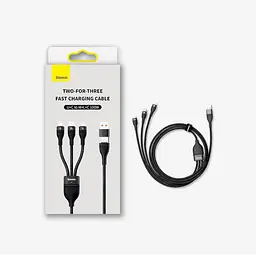 Кабель Baseus Flash Series Ⅱ 3-in-2 Cable USB+Type-C to MicroUSB+Lightning+Type-C 100W 1.2m CASS030101 Black - мініатюра 6