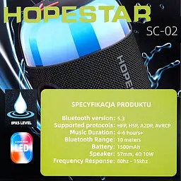 Портативна Bluetooth-колонка Hopestar SC-02 Чорний - мініатюра 3