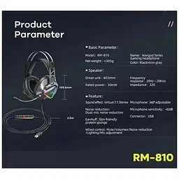 Навушники Remax LED Wargod Series Gaming Headphone RM-810 USB 7.1 - мініатюра 3