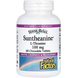 L-теанін Natural Factors Stress-Relax Suntheanine L-Theanine 100 mg, 60 жувальних таблеток для покращення сну