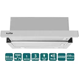 Витяжка Ventolux Garda 60 Inox (1100) LED телескопічна - мініатюра 2