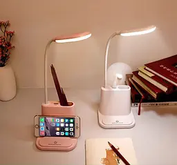 Рожева Акумуляторна настільна LED лампа Bionic Desk Lamp c USB виходом, органайзером та підставкою для смартфона - мініатюра 5