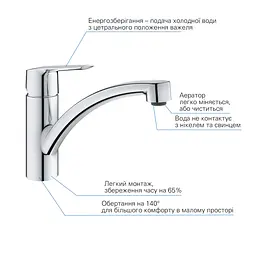 Змішувач для кухні Grohe QuickFix Start 31138002, Хром - мініатюра 5