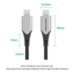Кабель Vention USB 3.1Type-C M-M,0.5м60W Cotton Braided (TAAHD) - мініатюра 6
