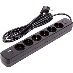 Мережевий фільтр PowerPlant 3м, 3x0.75мм2, 6 розеток, 1xUSB, 2xType-C, євро, 100% мідь (YS-N6086/3c)