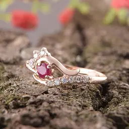 Каблучка з червоного золота з рубіном 15.5 K-0164 - мініатюра 3