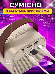 Бездротова колонка караоке з двома мікрофонами RGB підсвічування 5 режимів транслітерації 4 голоси сумісність із 3-ма пристроями 8 - мініатюра 5