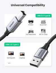 Кабель UGREEN US369 USB 2.0 to USB type B USB Printer Cable для принтерів, сканерів, МФУ 2 м Black (80803) - мініатюра 2