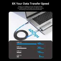 Кабель Vention USB 4.0 Type-C M-M, 1.0 м 240W (50V/5A) 8K60Hz Thunderbolt 4 Gray Aluminum Alloy - мініатюра 5