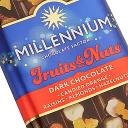 Шоколад чорний Millennium Fruits&Nuts з мигдалем, цілими лісовими горіхами, апельсиновими цукатами та родзинками 90 г - мініатюра 3