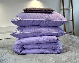 Ковдра зимова ArCloud Floral Lavander 170*205 у сумці + 2 подушки з кантом ArCloud Floral Lavander 50*70 у сумці + постільна білизна LARA бязь двоспальна модель на вибір