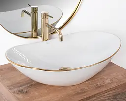 Умивальник Rea Royal gold edge накладний REA-U8570, Білий - мініатюра 2