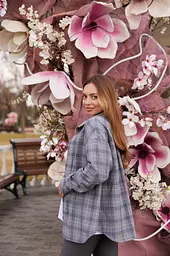 Жіноча сорочка для вагітних стилю oversize в клітинку для майбутніх мам Siena XXL - 3XL (50 - 52) Lullababe сірий - мініатюра 10