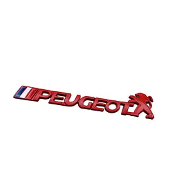 Емблема напис PEUGEOT червона 150х30 мм метал (на скотчі)