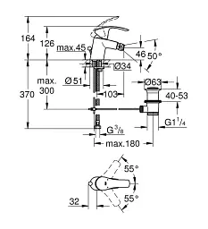 Змішувач для біде Grohe Eurosmart з донним клапаном Хром 30412 - мініатюра 2