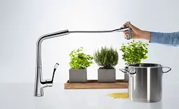 Змішувач Hansgrohe Metris Select 320 2jet кухонний з витяжним виливом 73820000 Хром - мініатюра 3