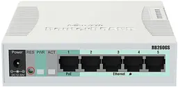 Комутатор Mikrotik RB260GS, 5-port Gigabit smart switch with SFP cage, SwOS, plastic case, PSU