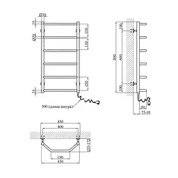 Рушникосушарка електрична Kroner Трапеція ДТ04ER 800x400/6 ER CV023848, Хром, Праве - мініатюра 2