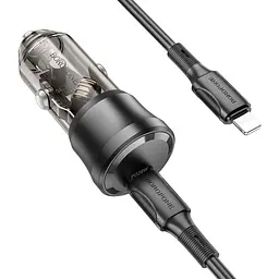 Автомобільний зарядний пристрій Borofone BZ24 Clever single port 1USB-C QC3.0/PD20W Type-C to Lightning Transparent Black (34162_3337969) - мініатюра 4