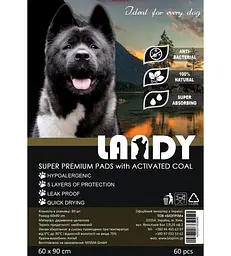 Гігієнічні пелюшки для собак Landy Super Premium Pads with Activated Coal з активованим вугіллям 60 х 90 см 60 шт. - мініатюра 1