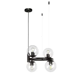 Люстра стельова Levistella 7521011-4 BK+CL, E27, чорний метал + прозорі плафони, сучасний стиль для дому