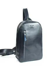 Чоловіча шкіряна сумка Chest bag синя - мініатюра 2
