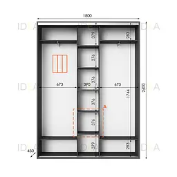 Шафа-купе Idea серія 2 180 x 45 x 240 см Антрацит Дзеркало - мініатюра 2