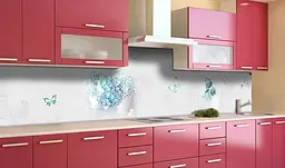 Вініловий кухонний фартух Метелики та Блакитні Квіти наклейка для кухні ПВХ Абстракція Happy Pocket Z181826 - мініатюра 2