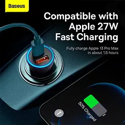 Автомобільний адаптер - зарядний на 2 виходи Baseus Golden Contactor Max Dual Fast Charger 60 W U+C - мініатюра 9