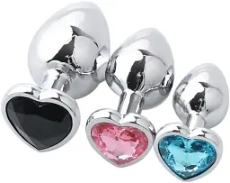 Набір металевих анальних пробок I’MCUM Crystal Heart S-M-L з кристалами у формі серця 3 шт (IM-KGS005_set)