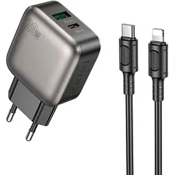 Зарядний пристрій BOROFONE BAS54A Absolute 1xUSB-C PD 20 Вт + 1xUSB QC 3.0 + кабель USB-C — Lightning чорний (6941991116216) - мініатюра 2