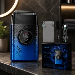 Електробритва VGR V-377 BLUE / Шейвер з LED дисплеєм / Бритва з подвійним лезом та регулюванням потужності - мініатюра 3
