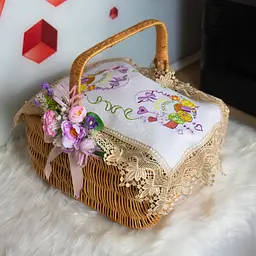 Вишита серветка на пасхальний кошик з ажурним мереживом 40х60 см №30/1, Kitchen Master Коричневий 86070 - мініатюра 3