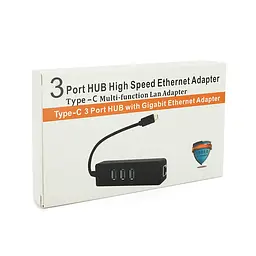 Type-C-хаб Voltronic 3хUSB 3.0 + 1 Gigabit Lan, Black, Box - мініатюра 3