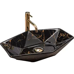 Умивальник Rea Vegas black marble shiny накладний чорний REA-U5603, Чорний - мініатюра 1