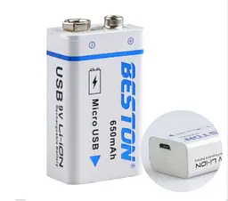 Акумулятор крона Beston 650mAh 9V Li-ion microUSB - мініатюра 2