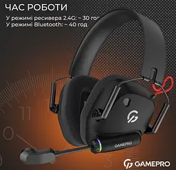Ігрові навушники GamePro HSW-120-B Wireless Mercury Genesis Pro Black - мініатюра 8