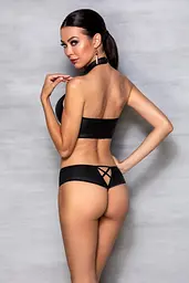 Комплект з еко-шкіри: бра та трусики з імітацією шнурівки Passion Nancy Bikini, XXL/XXXL, чорний - мініатюра 4