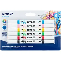 Маркери акрилові двосторонні Kite Creative 6 шт. (K-1293)