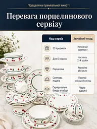 Столовий сервіз із порцеляни 33 предмети на 6 персон білий з вишнями (37261980) - мініатюра 5