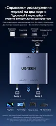 Ethernet-розгалужувач UGREEN NW301 мережевий комутатор RJ45 1 вхід і 2 виходи до 1000 Мбіт/с потребує живлення через USB-C для одночасного підключення двох пристроїв з індикаторами живлення та з’єднання алюмінієвий корпус з кабелем живлення від USB-A до USB-C довжиною 0,5 м космічний сірий із чорними панелями (35598) - мініатюра 2