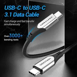 Кабель Vention USB 3.1Type-C M-M,0.5м60W Cotton Braided (TAAHD) - мініатюра 7