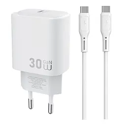 Мережевний зарядний пристрій WIWU G008 Essen PD30W GaN 1USB-C + кабель Type-C to Type-C White