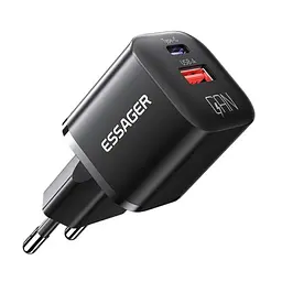 Зарядний пристрій Essager Camber 20W GaN travel Phone Charger A+C EU Black