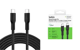 Кабель Belkin USB-C > USB-C заряджання/синхронізації 3м, 240Вт, Type-C, плетений, чорний teh0013680 - мініатюра 4