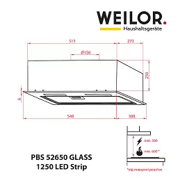 Витяжка вбудована WEILOR PBS 52650 GLASS BL 1250 LED Strip - мініатюра 11